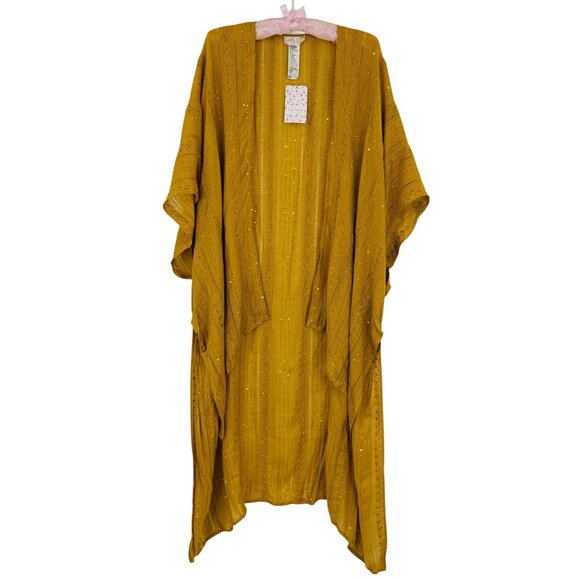 NWT Free People Golden Yellow Sequin Kimono | Boho Whimsigoth Coastal Cowgirl OS - Picture 2 of 16